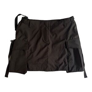 Zip Up Black Cargo Skirt with Flap Pockets & Buckled Detail, Size Medium